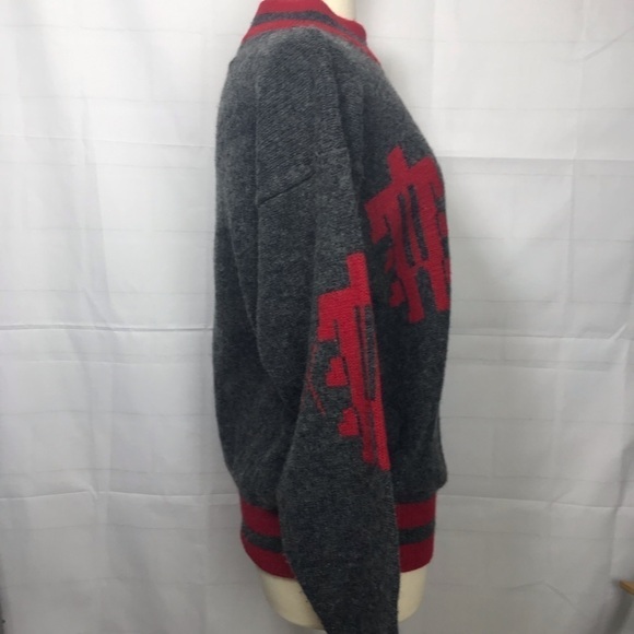 Vintage Grandpa sweater  70% wool Sz L gray/red - Picture 4 of 6